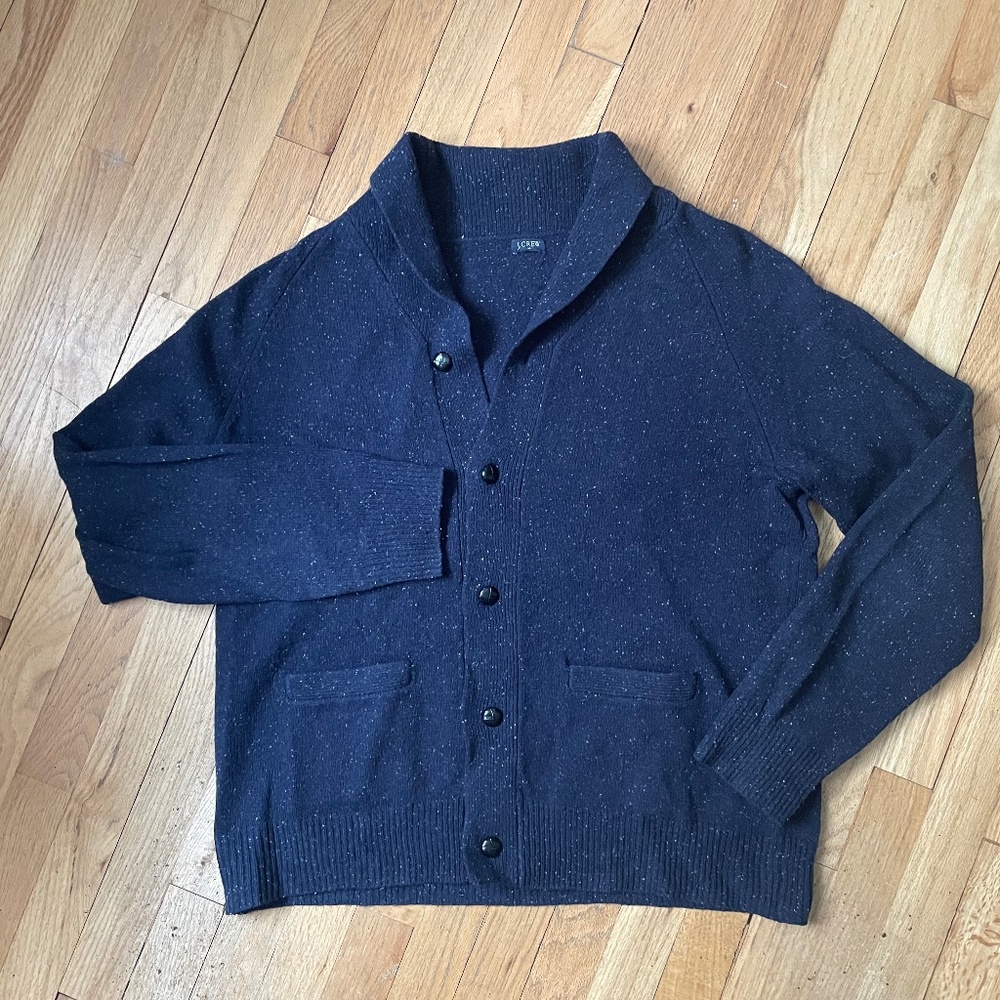 J. Crew Navy Speckled Shawl Collar Cardigan